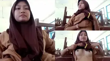 Siswi Hijab Pamer Buah Dada Di Kelas Sepi poster
